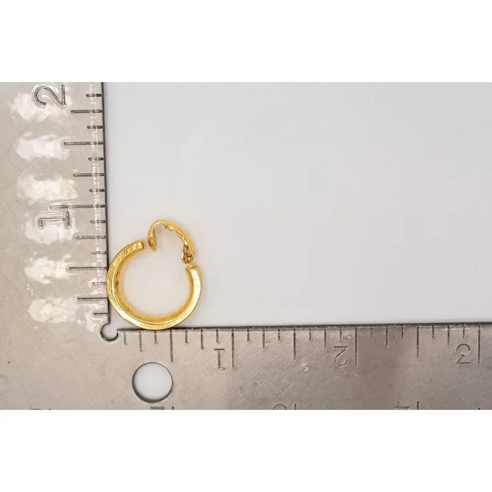 Crown Trifari Vintage Clip On Earrings Hoops Off White Enamel Gold Signed BinAB